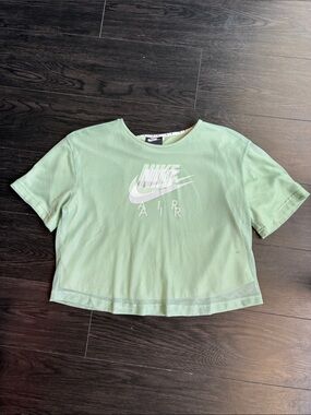 Nike Women's Mint Green Cropped T-Shirt with White Nike Air Logo